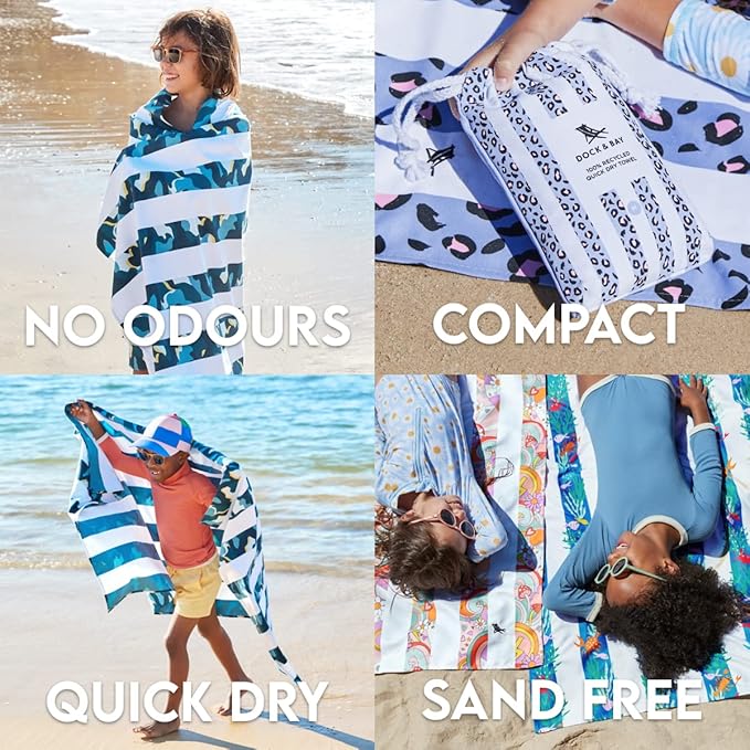 Dock & Bay Quick Drying Towel - for Sports, Gym, Travel, Yoga, Camping, Swimming - Super Absorbent, Compact, Lightweight - 100% Recycled Materials - Includes Bag - Variable Sizes