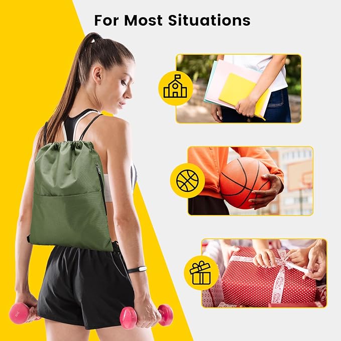 Vorspack Drawstring Backpack Water Resistant String Bag Sports Sackpack Gym Sack with Side Pocket for Men Women