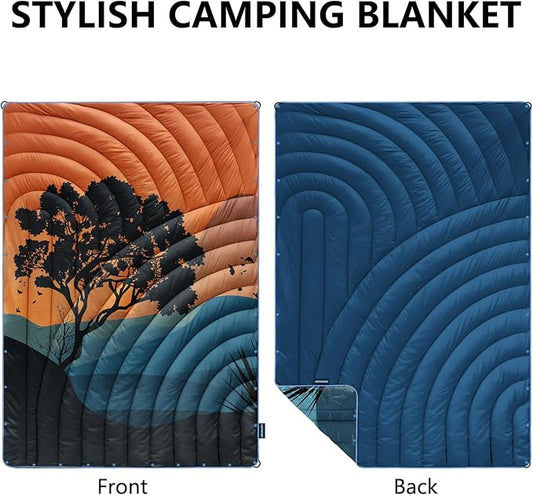 Camping Blanket,Lightweight Down Alternative Puffy Printed Camping Blanket Packable Outdoor Blanket for Camping,Traveling, Stadium, Hiking, Picnics