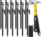 Tent Stake with Hammer, 12-Pack 12in Heavy Duty Tent Stakes + 10in Tent Stakes Hammer+Storage Pouch, Forged Steel Tent Stakes for Camping Used on Rocks, Grassland(12Pcs 12in Tent Stakes and Hammer)