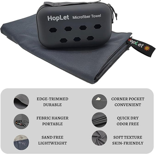 Microfiber Camping Towel with EVA Case, 20"x40" Super Absorbent and Quick Dry Sports Towel, Portable Travel Microfiber Towel Best for Beach Hiking Swimming Outdoors Gym (M Dark Grey)