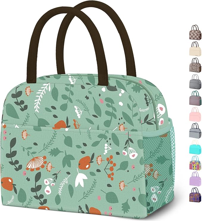 Lunch Bag Lunch Box for Women Men Reusable Insulated Lunch Tote Bag, Handbags Case High Capacity for Travel Work Picnic, Green Leaves