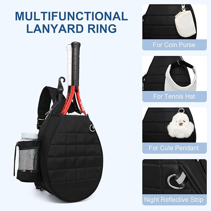 Pro Tennis Crossbody Sling Bag: Waterproof 2-Racket Quilted Pickleball Bag with Wet/Dry Compartment | Durable Unisex Design for Women, Men and Youth