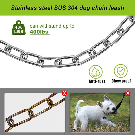 SELEWARE Dog Tie Out Stake Outdoor Anti-Rust Dog Anchor with Stainless Steel Dog Chain Leash for Large Dogs up to 220 lbs, Free Rotation Dog Stake Dog Camping Gear 30 ft A