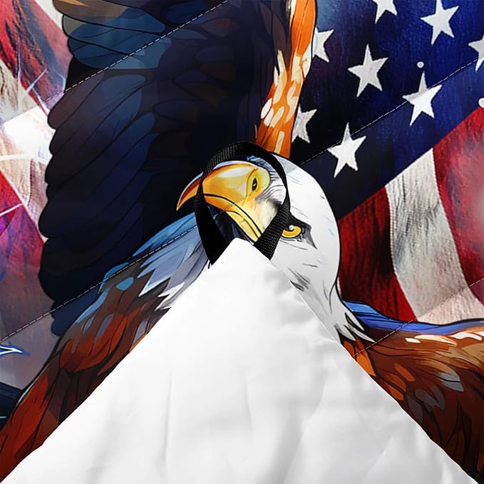 Axolotl Bald Eagle Camping Blanket,American Flag Waterproof Printed Blanket,Wild Animal Packable Outdoor Blanket,Stars Stripes USA Flag Lightweight Backpacking Quilt for Camping,Picnic,Hiking,Beach