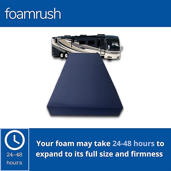 FoamRush 6-Inch Bunk (28" x 75") High Density Foam RV Mattress Replacement with Canvas Navy Cover, Medium Firm, Made in USA, Camper Trailer, Removable Water-Resistant Outdoor/Indoor Cover w Zip