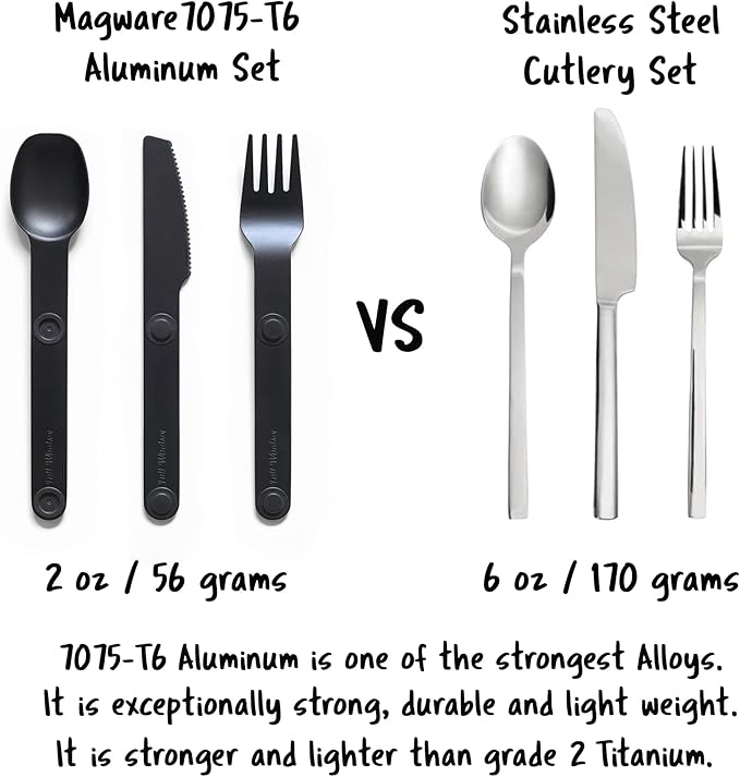 FULL WINDSOR - MAGWARE Magnetic Camping Cutlery Set - Travel Utensils for Camping, Cooking, and Outdoor Dining - Knife, Fork & Spoon - Portable Silverware with Pouch - Black (3 PCS)