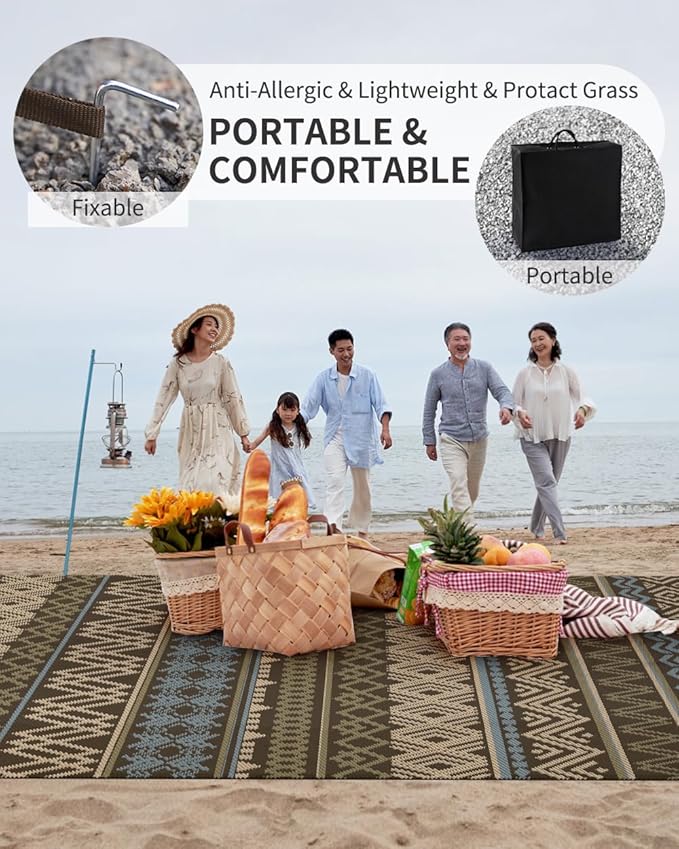 MontVoo Outdoor Rug Carpet 8x10 Waterproof-Patio Rug Mat Reversible RV Camping Rug Picnic Mat Plastic Straw Outside Rug for Balcony Porch Deck Beach-Boho Outdoor Area Rug for Patio Decor Colorful