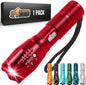Gorilla Grip Powerful LED 750 FT Water Resistant 5 Adjustable Mode Tactical Flashlight, High Lumens Ultra Bright Battery Life Zoom Flashlights, Small Camping Car Mini Flash Light Accessories, Red