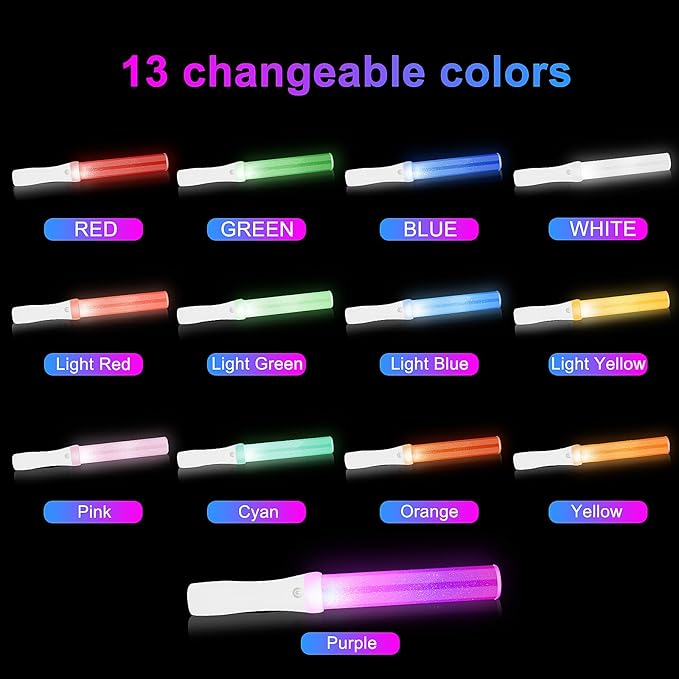 6PCS Glow Sticks Bulk, LED Light Stick with Remote Control, 3 Flashing Modes, 13 Changeable Colors, Batteries Included - Ideal for Wedding, Raves, Concerts, Parties, Camping and Sporting Events