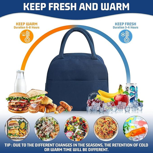 Insulated Lunch Bag for Men & Women - Leakproof Lunch Box for Cooling/Warming, Portable & Small Lunch Bag for Work, Picnic, Travel - Navy Blue