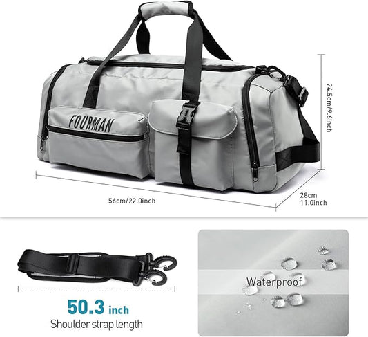 Gym Bag Training Duffel Bag Foldable Travel Duffel Bag, Lightweight Weekend Backpack With Shoe Compartment, Waterproof Duffel Backpack Sports Bag Grey