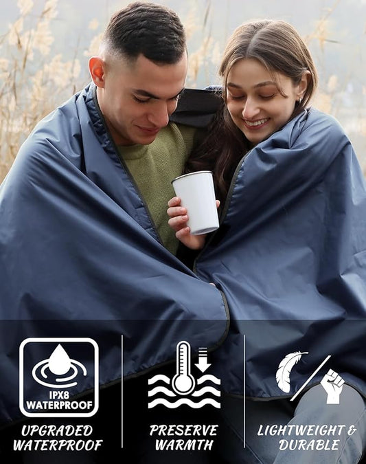 DUKUSEEK Large Waterproof Stadium Blanket for Cold Weather, Soft Warm Fleece Camping Blanket Windproof for Outdoor Sporting Events, Football Games,Navy Blue,79"x 59"