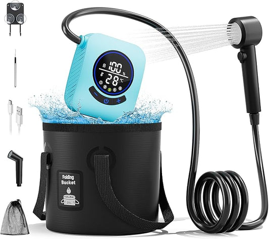 8000mAh Portable Camping Shower, Upgrade Rechargeable Electric Shower Pump with 5 Gallon Bucket, Intelligent LED Display,Portable Shower for Outdoor