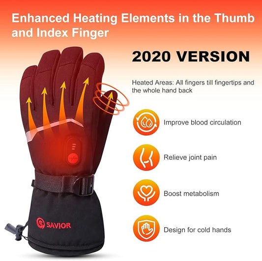 SAVIOR HEAT Heated Gloves Electric Rechargeable Battery Men Women 7.4V Heating Gloves Ski Motorcycle Work Snowboarding Hunting Hiking Camping Walking Arthritis Hands