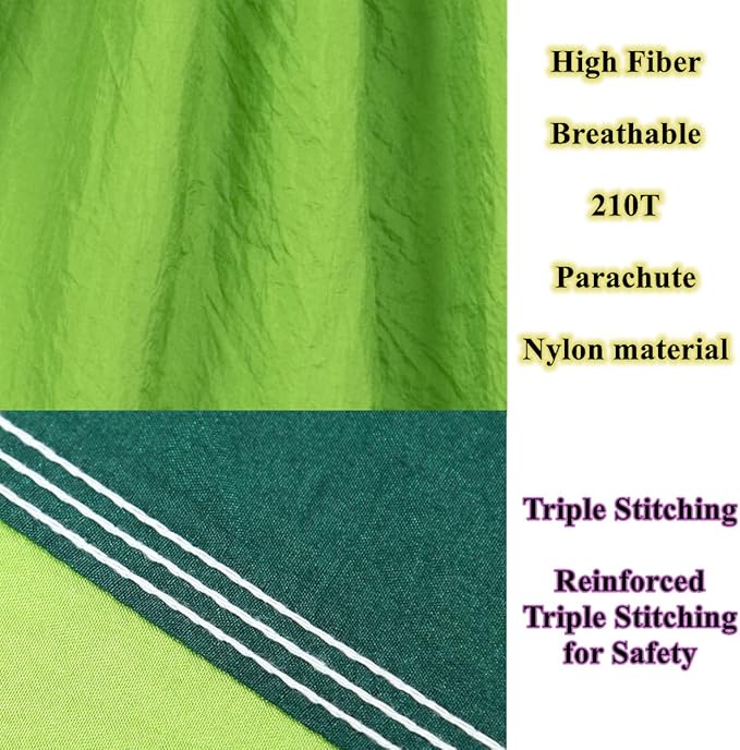 Camping Hammock Double & Single Portable Hammocks Ultralight Nylon Parachute Hammocks with 2 Tree Straps for Backpacking, Travel, Beach, Backyard, Camping, Hiking (Medium, Green Black)