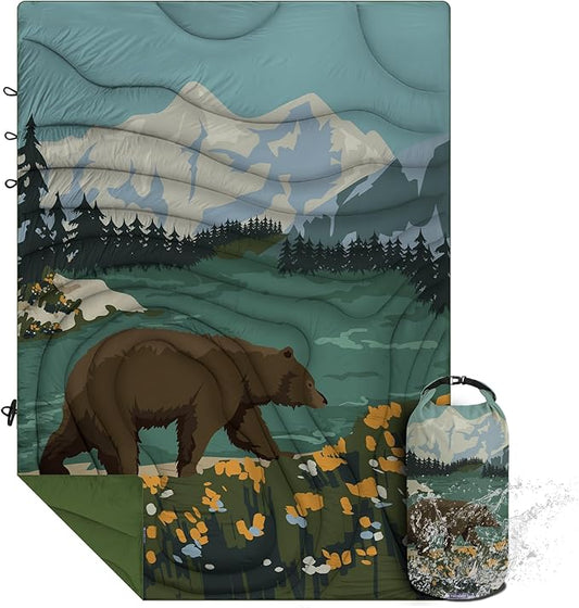 Outdoor Puffy Camping Blanket, Lightweight Windproof Warm Stadium Blanket, Packable Travel Camping Quilt for Cold Weather, Hiking, Backpacking, Sleeping, Hammock, Adventure 78"x 56"
