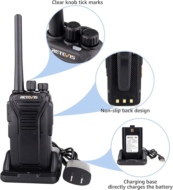 Retevis RT27 Walkie Talkies for Adults Long Range,2 Way Radio Rechargeable,VOX HandsFree,Heavy Duty,Portable FRS Two-way Radios for Commercial Retail Restaurant School(5 Pack)