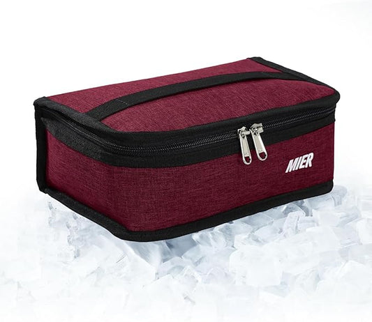 MIER Freezable Lunch Bag Frozen Mini Cooler Small Portable Insulated Lunch Box Freezer Snack Bags for Adult Travel Work, Dark Red