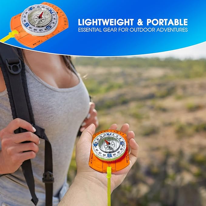Posinly Advanced Orienteering Compass - Survival Whistle, Map Reading Field Compass for Camping, Hiking & Navigation, Great for Kids