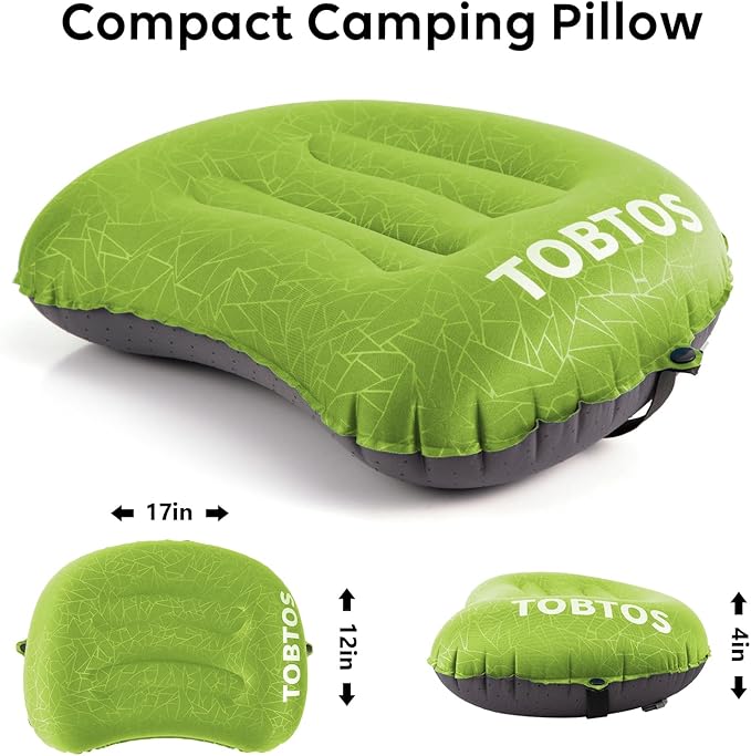 TOBTOS Camping Inflatable Pillow for Camping, Ultralight Backpacking Ergonomic Support for Neck & Lumbar, Blow Up Air Pillow for Travel, Hiking, Outdoor (Green)