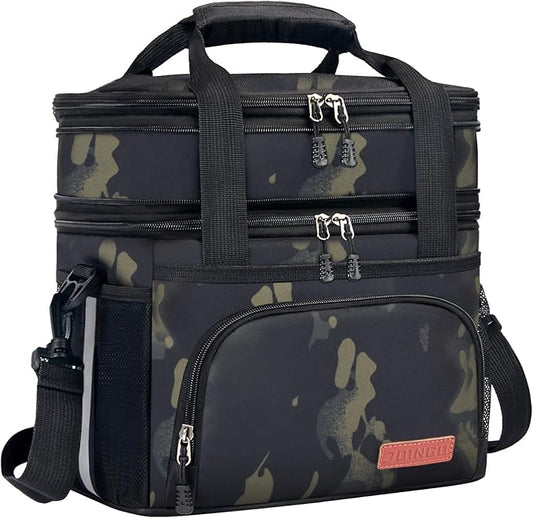Lunch Box For Men/Women,Large Double-layer Insulated Expandable Reusable Leakproof Cooler Bags For Adults,Lunch Bag With Adjustable Shoulder Strap For Office Travel Picnic（Camo）