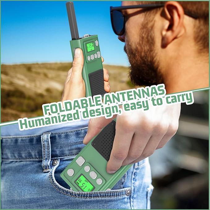 Walkie Talkies, Selieve Walkie Talkies for Adults Long Range with 22 Channels, 2 Pack Radios Walkie Talkies with LED Flashlight, Foldable Antennas for Hiking Camping Trip (Green)