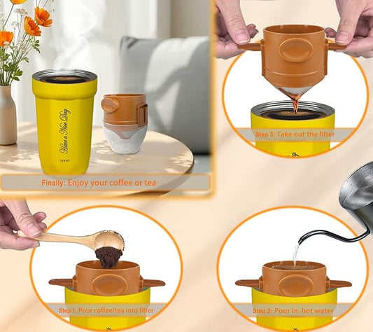ZK&HX LIFE Pour Over Coffee Maker,Travel Coffee Mug,Insulated Coffee Mug,Camping Coffee Makers,Tea Infuser Mug,Tea Infuser for Loose Leaf Tea,Travel & On the GO