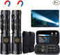 Rechargeable Magnetic Flashlight 20000 High Lumens - 1500 Meters Long Beam Super Bright LED Tactical Flashlight with Holster USB Zoomable 5Modes Small Long Beam Spotlight Flashlight for Camping