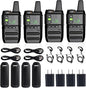 KSUN Walkie Talkies for Adults Rechargeable with Earpiece 22 FRS Channels LCD Screen,VOX Flashlight Rechargeable Battery Portable for Cruise Camping Hiking GZ20 (4 Pack)