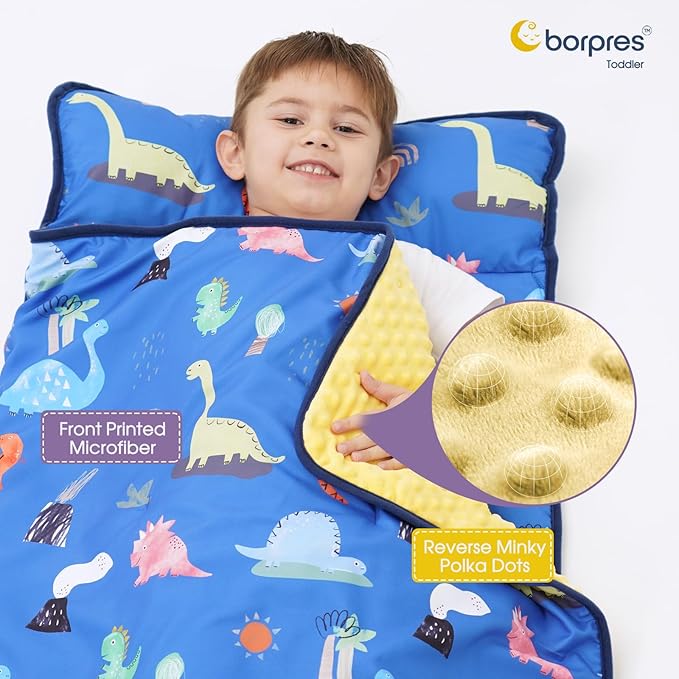 Nap Mat with Pillow Blanket Set: Sleeping Mats for Toddler Kids - Thick Large Roll up Slumber Bag for Daycare Preschool Kindergarten Boys Girls
