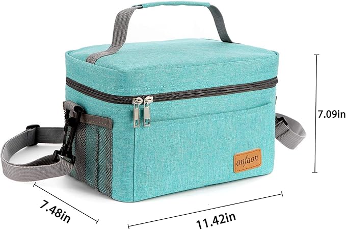 Lunch Bag for Men/Women, Insulated Reusable Lunch Box Leakproof Cooler Tote Bag Freezable with Adjustable Shoulder Strap for Office Work Picnic Beach(Cyan)