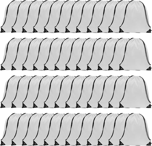 GoodtoU Drawstring Backpacks, Drawstring Bags Nylon Backpack Draw String Back Bag Bulk Cinch Sack Drawstring Gym Bag drawstring Backpack for Sport, Traveling, Team (White, 48Pcs)