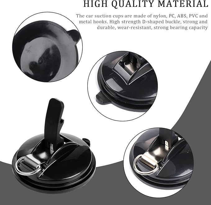 OCR 4 Pack Vacuum Suction Cup, Heavy Duty Sucker Cup Anchor with 8 Securing S Hook, Car Tensioner for Camping Car Mount Tents Luggage Tarps Car Side Awning (Black)