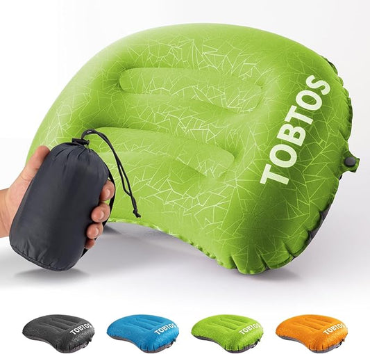 TOBTOS Camping Inflatable Pillow for Camping, Ultralight Backpacking Ergonomic Support for Neck & Lumbar, Blow Up Air Pillow for Travel, Hiking, Outdoor (Green)