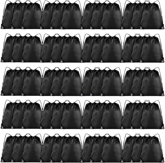 60 Pieces Drawstring Backpack Bulk Cinch Sackpack Ployster Drawstring Bags for Gym Party Trip(Black)