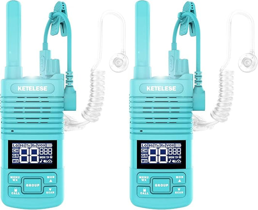 Walkie Talkies Long Range with Acoustic Tube Earpiece, Portable FRS Two-Way Radios, USB C Rechargeable walky talky for Adults, for School Restaurant Church Business(2 Pack), Blue