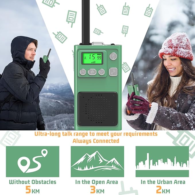 Walkie Talkies, Selieve Walkie Talkies for Adults Long Range with 22 Channels, 2 Pack Radios Walkie Talkies with LED Flashlight, Foldable Antennas for Hiking Camping Trip (Green)