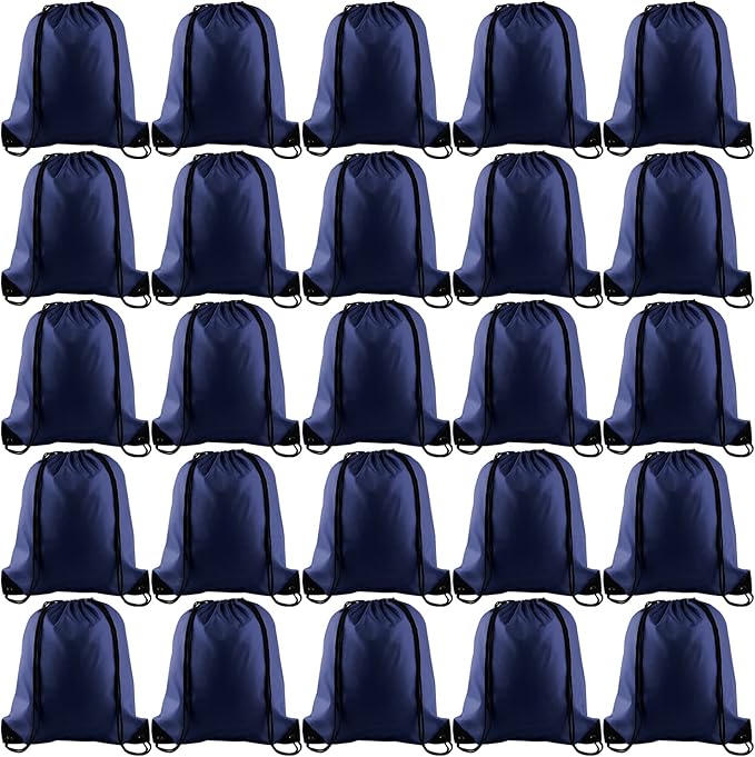 KUUQA Drawstring Backpack, 25Pcs Navy Blue, Lightweight Gym Bag for Sports, Travel, Yoga