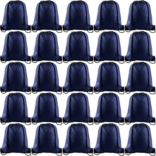KUUQA Drawstring Backpack, 25Pcs Navy Blue, Lightweight Gym Bag for Sports, Travel, Yoga