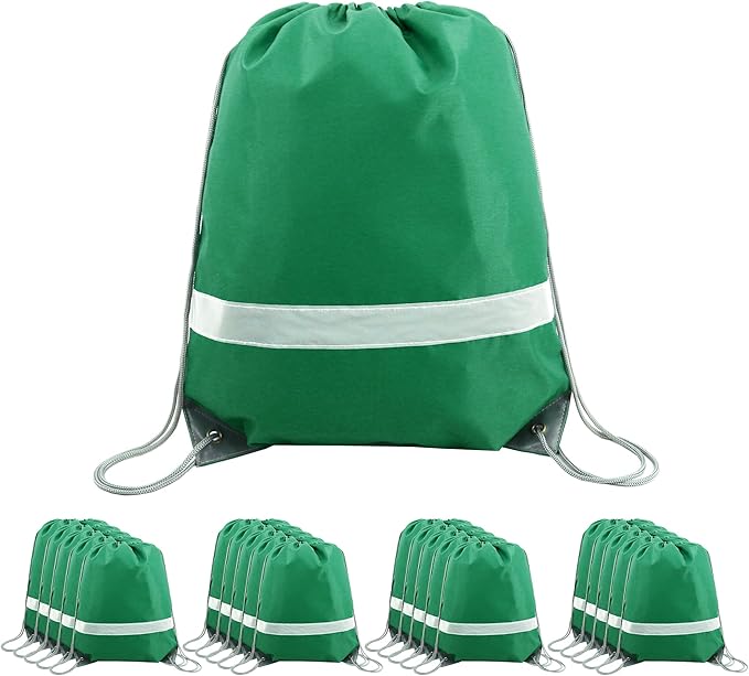 BeeGreen Drawstring Backpack Bags 20,30,50 Packs Reflective String Bags for Gym Sport Trip Cinch Sack DIY for Women Men