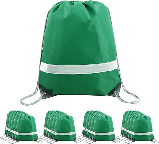 BeeGreen Drawstring Backpack Bags 20,30,50 Packs Reflective String Bags for Gym Sport Trip Cinch Sack DIY for Women Men