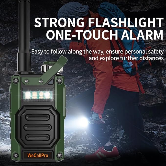 Zinc Alloy Housing Long Distance Walkie Talkies Rechargeable for Adults, One Key Alarm, GMRS Two Way Radio for Hiking Camping 2 Way Radio with Flashlight WCP03 (Only One Pack)