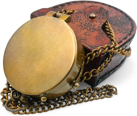 Brass Pocket Compass Hand Made Fully Functional Compass Antique Nautical Replica Item with Leather Case.