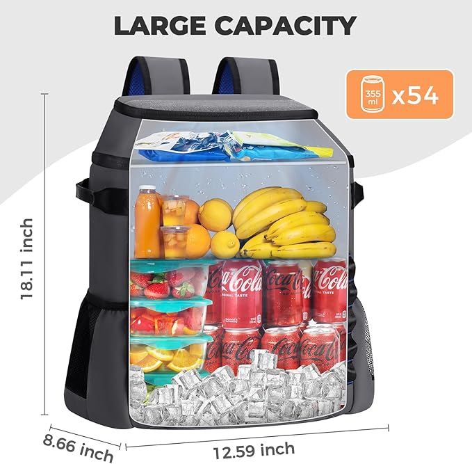 Heytrip Backpack Cooler 36/54 Cans Insulated Waterproof Cooler Bag for 20 Hours Cold Retention, Leak-Proof Camping Cooler with Multi-Compartments