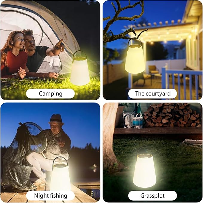 Solar Outdoor Table Lamp: Waterproof, Cordless Lantern, Rechargeable, LED Light Source with 5 Adjustable RGB Colors - Ideal for Patio, Yard Parties, and Family/Couples Camping