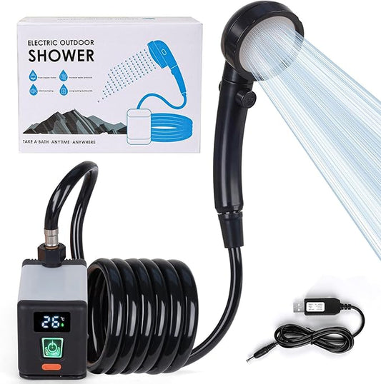 Camping Shower, 6000mAh Rechargable Portable Shower for Outdoor, Hiking - 12V High Pressure, Multi-Modes, One-Touch ON/Off (S)