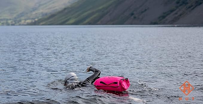 HUT Swim Buoy Dry Bag - UK's Favorite Tow Float and Watertight Dry Bag for Open Water Swimmers, Triathletes. High Visibility Safety Swim Buoy, Two air Chambers – be seen be Safe.