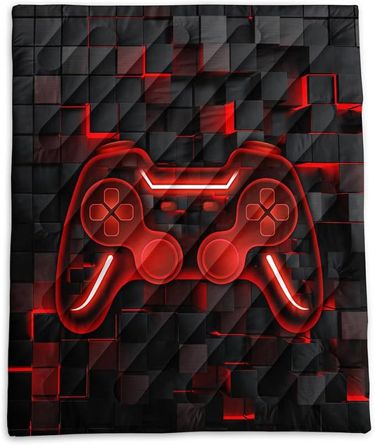 Axolotl Gamepad Warm Puffy Camping Blanket,Lightweight Geometry Hexagonal Printed Packable Outdoor Blanket,Boys Game Console Outdoor Camping Blanket Backpacking for Traveling Picnic Beach Cold Weather