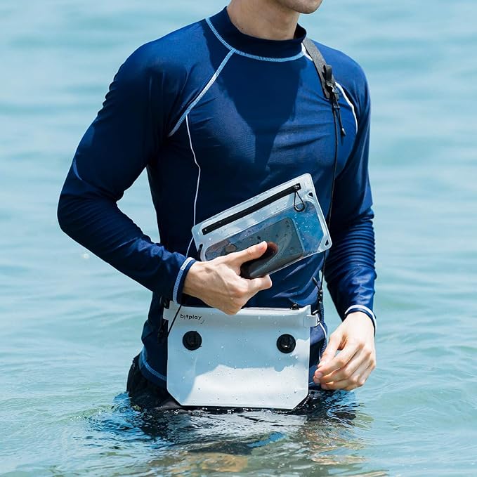 bitplay AquaSeal Sacoche White - Dry Bag/Phone Pouch with Adjustable Strap for Phone and Valuables